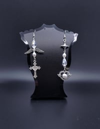 Image 4 of Y2k Angelic Silver Asymmetrical Crystal Earrings