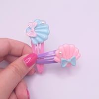 Image 2 of Pastel Mermaid Shell 2pc hair clips set