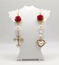 Image 1 of Romantic Red & Gold Asymmetric Rose Earrings