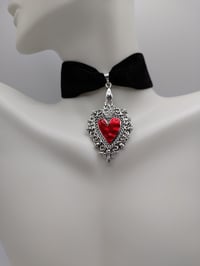 Image 2 of Red/Black Gothic Silver Heart Vampire Choker