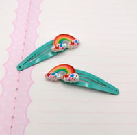 Image 2 of Rainbow Teal Heart hair clips, 2pc set