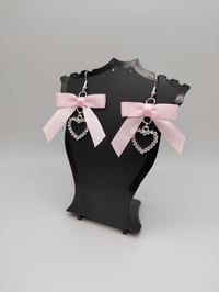 Image 2 of Coquette Pink Satin Bow Heart Earrings