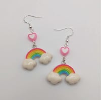 Image 1 of Sparkly Rainbow Heart Dangle Earrings