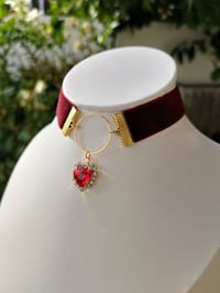 Image 3 of Elegant Wine Red & Gold Romantic Heart Gem Choker