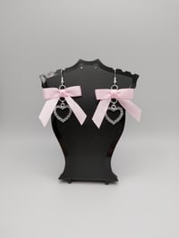 Image 3 of Coquette Pink Satin Bow Heart Earrings