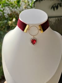 Image 4 of Elegant Wine Red & Gold Romantic Heart Gem Choker