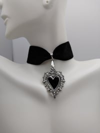 Image 3 of Red/Black Gothic Silver Heart Vampire Choker