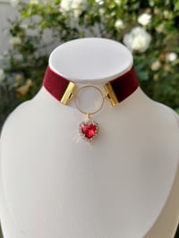 Image 5 of Elegant Wine Red & Gold Romantic Heart Gem Choker