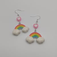 Image 2 of Sparkly Rainbow Heart Dangle Earrings