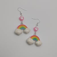 Image 3 of Sparkly Rainbow Heart Dangle Earrings