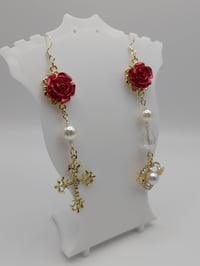 Image 3 of Romantic Red & Gold Asymmetric Rose Earrings