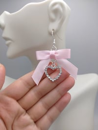 Image 4 of Coquette Pink Satin Bow Heart Earrings