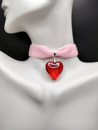 Image 1 of Pink & Red Lovecore Glass Heart Choker