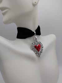 Image 5 of Red/Black Gothic Silver Heart Vampire Choker