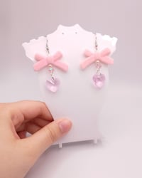 Image 2 of Coquette Baby Pink Heart Crystal Earrings