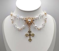 Image 2 of Romantic Baroque Gold Cross Pearl & Glass Necklace