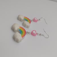 Image 4 of Sparkly Rainbow Heart Dangle Earrings