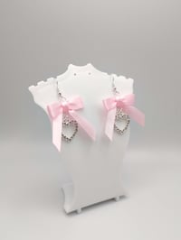 Image 5 of Coquette Pink Satin Bow Heart Earrings