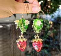 Image 1 of Picnic Red & Green Strawberry Earrings