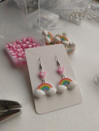 Image 5 of Sparkly Rainbow Heart Dangle Earrings