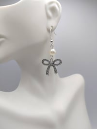 Image 3 of Dainty Pearl Silver Bow Earrings