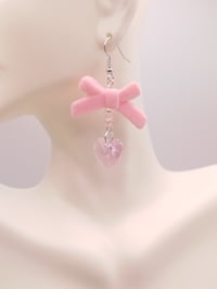 Image 4 of Coquette Baby Pink Heart Crystal Earrings