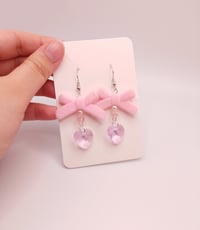 Image 5 of Coquette Baby Pink Heart Crystal Earrings