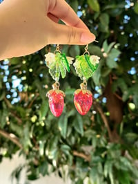 Image 5 of Picnic Red & Green Strawberry Earrings