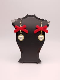 Image 4 of Red & Gold Rococo Bow Pearl Earrings