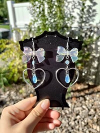 Image 1 of Dreamy Blue Bow Heart Hoop Earrings