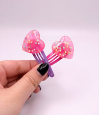 Image 5 of Hot Pink & Purple Heart Confetti 2pc hair clip set