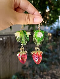 Image 6 of Picnic Red & Green Strawberry Earrings