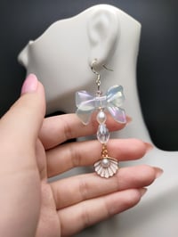 Image 1 of Ethereal Mermaid Pearl Bow Clam Shell Earrings