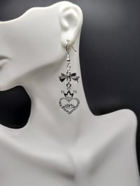 Image 1 of y2k Silver Rhinestone Heart Bow Earrings