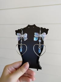 Image 2 of Dreamy Blue Bow Heart Hoop Earrings