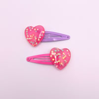 Image 2 of Hot Pink & Purple Heart Confetti 2pc hair clip set