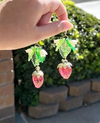 Image 7 of Picnic Red & Green Strawberry Earrings