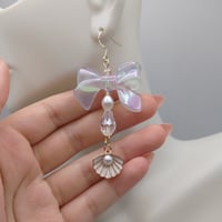 Image 2 of Ethereal Mermaid Pearl Bow Clam Shell Earrings