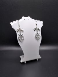 Image 2 of y2k Silver Rhinestone Heart Bow Earrings