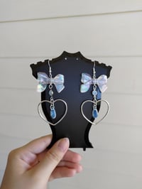 Image 3 of Dreamy Blue Bow Heart Hoop Earrings