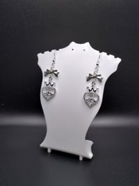 Image 3 of y2k Silver Rhinestone Heart Bow Earrings