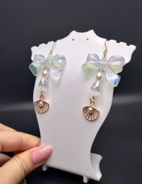 Image 3 of Ethereal Mermaid Pearl Bow Clam Shell Earrings