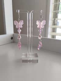 Image 2 of Dangling Pink Butterfly Fairy Earrings