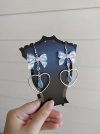 Image 4 of Dreamy Blue Bow Heart Hoop Earrings