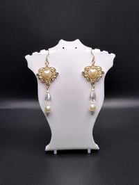 Image 1 of Gold & Pearl Baroque Heart Earrings