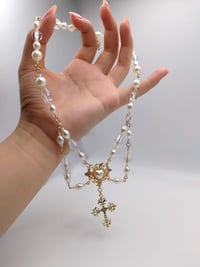 Image 3 of Romantic Baroque Gold Cross Pearl & Glass Necklace