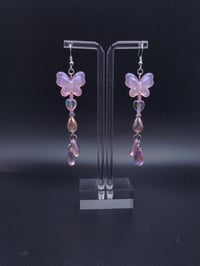 Image 1 of Dangling Pink Butterfly Fairy Earrings