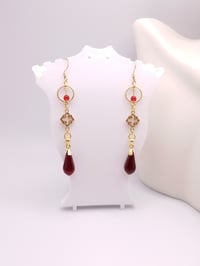 Image 2 of Red & Gold Hanging Teardrop Earrings