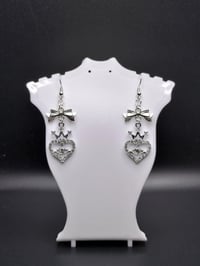 Image 4 of y2k Silver Rhinestone Heart Bow Earrings