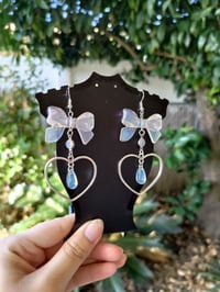 Image 5 of Dreamy Blue Bow Heart Hoop Earrings